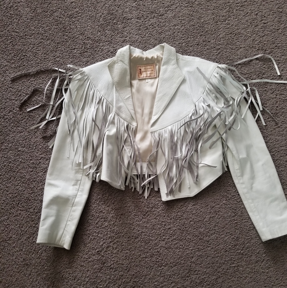 Paco Barron fringed white leather women's jacket